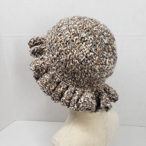 Handmade Crochet Brown Ruffle Bucket Hat Bohemian Casual Festival Neutral Fall - Picture 14 of 16